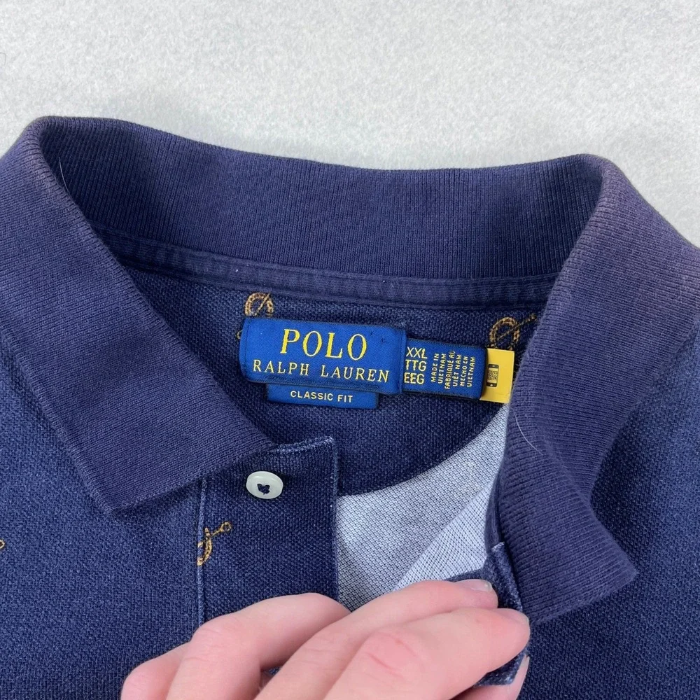 Polo Ralph Lauren Mens XXL Navy Blue Equestrian Saddle Stirrup Print Polo Shirt